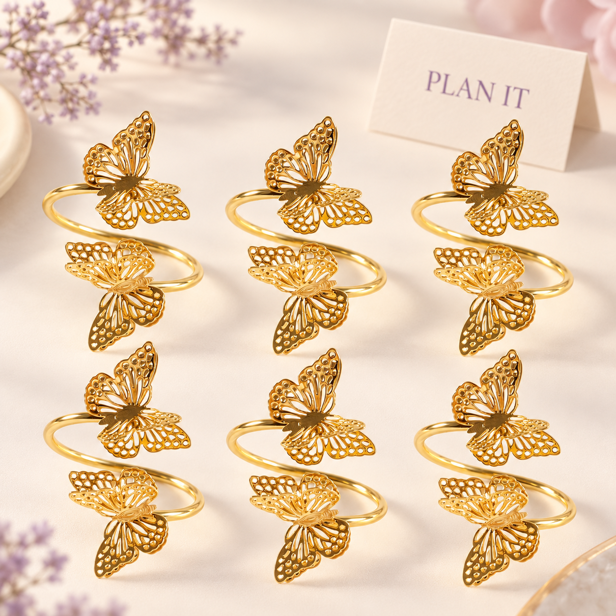 Gold Butterfly Napkin Rings — Set of 6 — Primary view