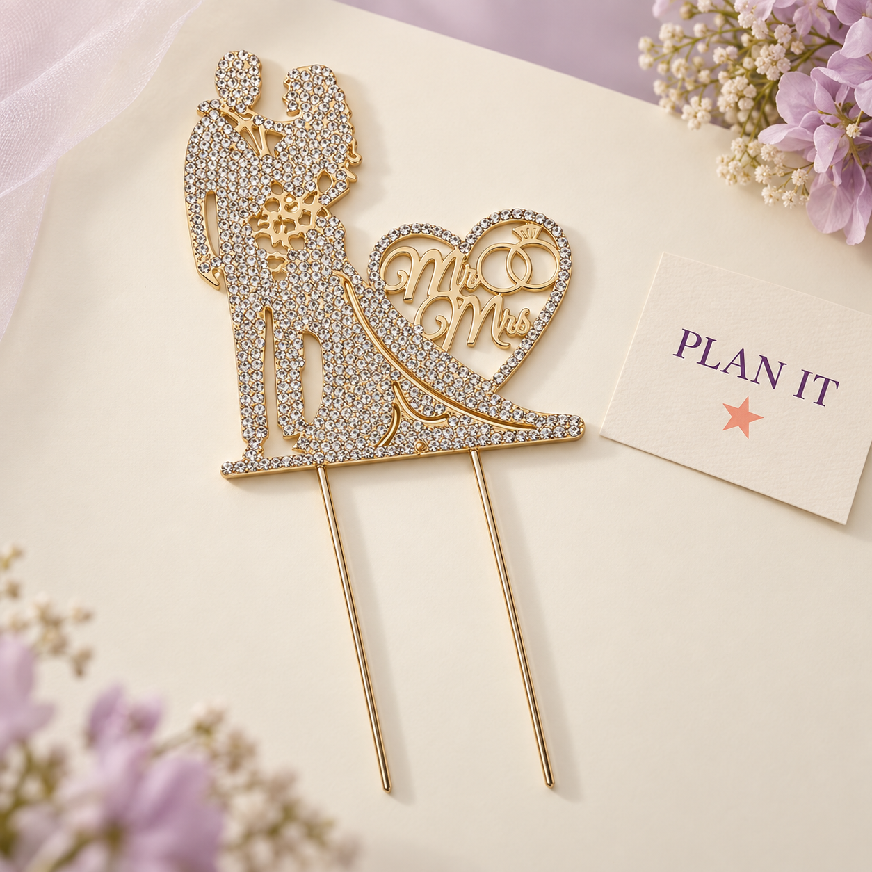 Gold Wedding Couple Cake Topper — Primary view