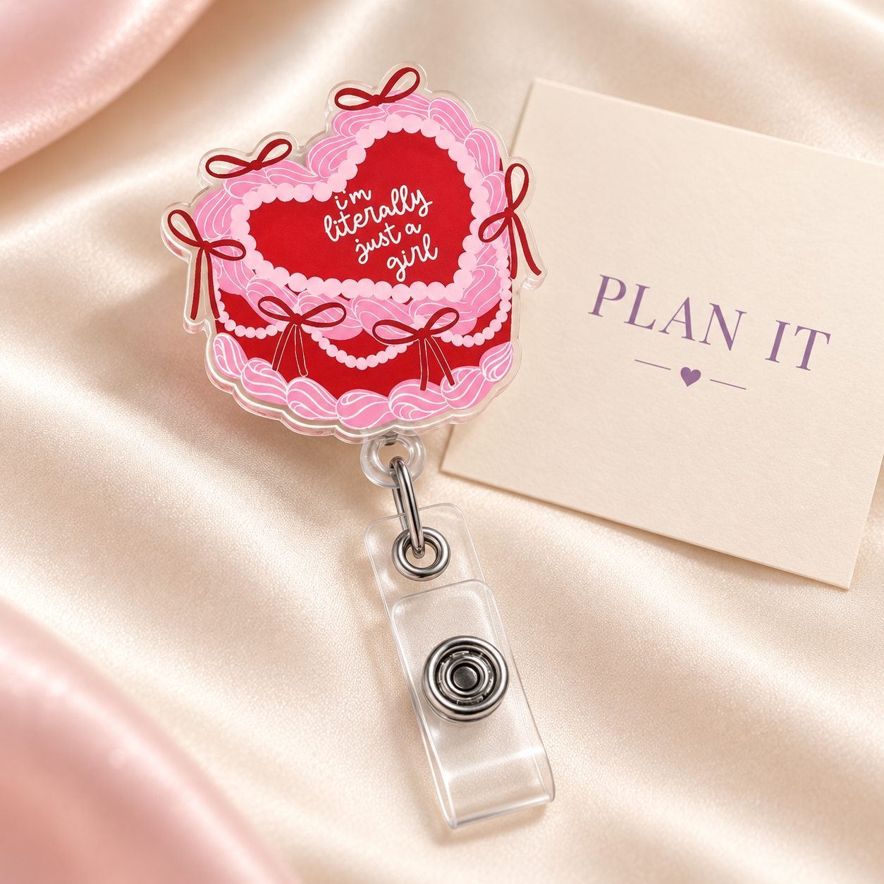 Pink Cake Retractable Badge Reel — Primary view