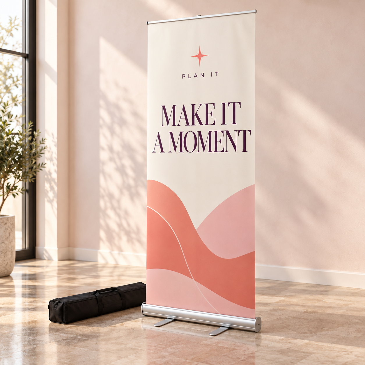 Retractable Event Banner with Stand — 33.5 × 80 in — Primary view