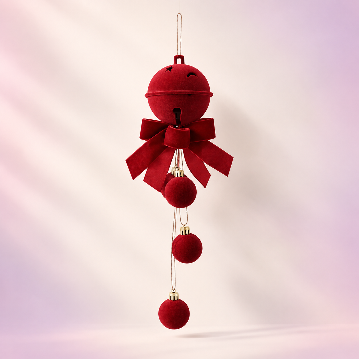 Wine Red Flocked Bell Bow Ornament — Primary view
